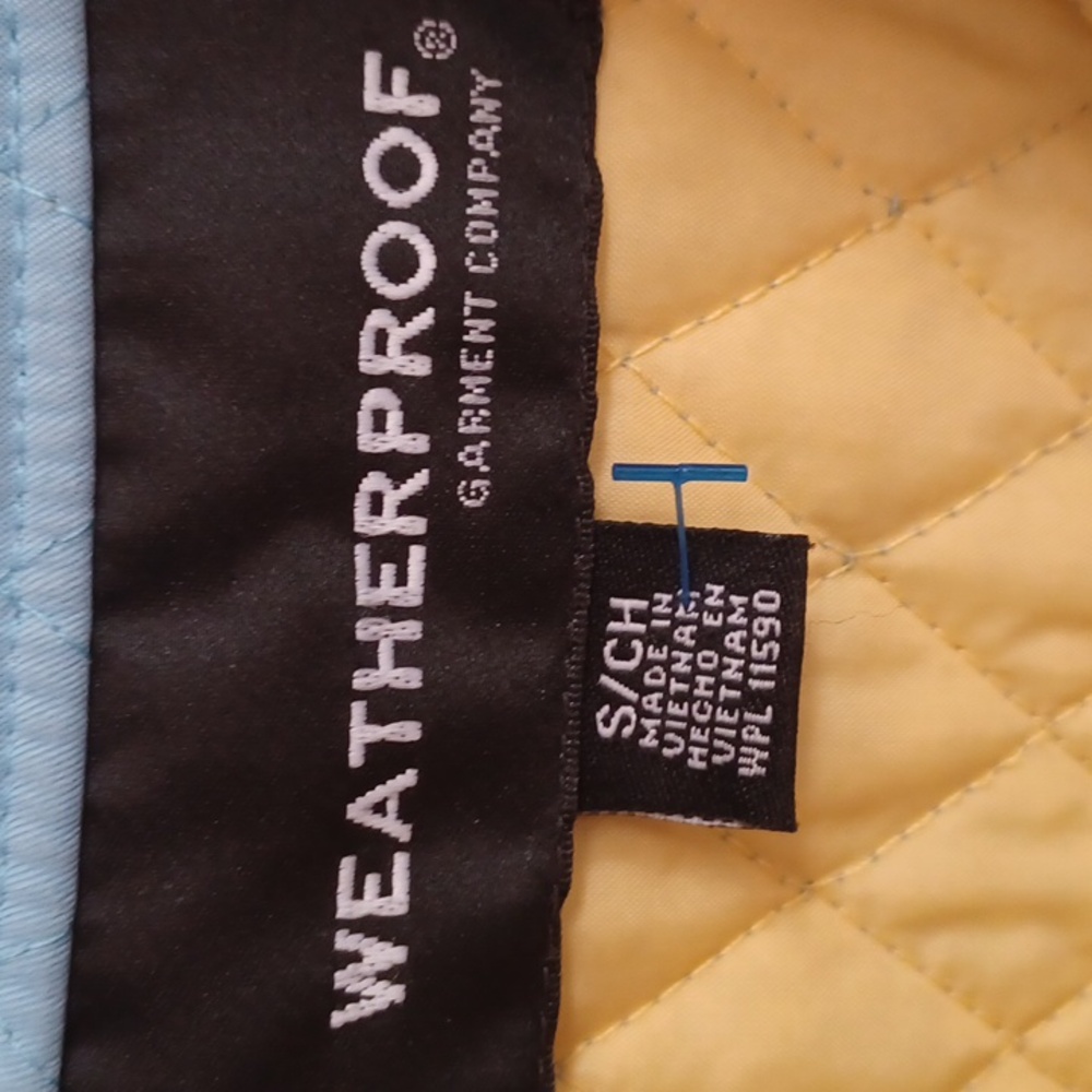 Blue Quilted Soft Shell Zipper Coat Jacket Diamond Design Yellow Liner Weathrprf - Picture 4 of 10